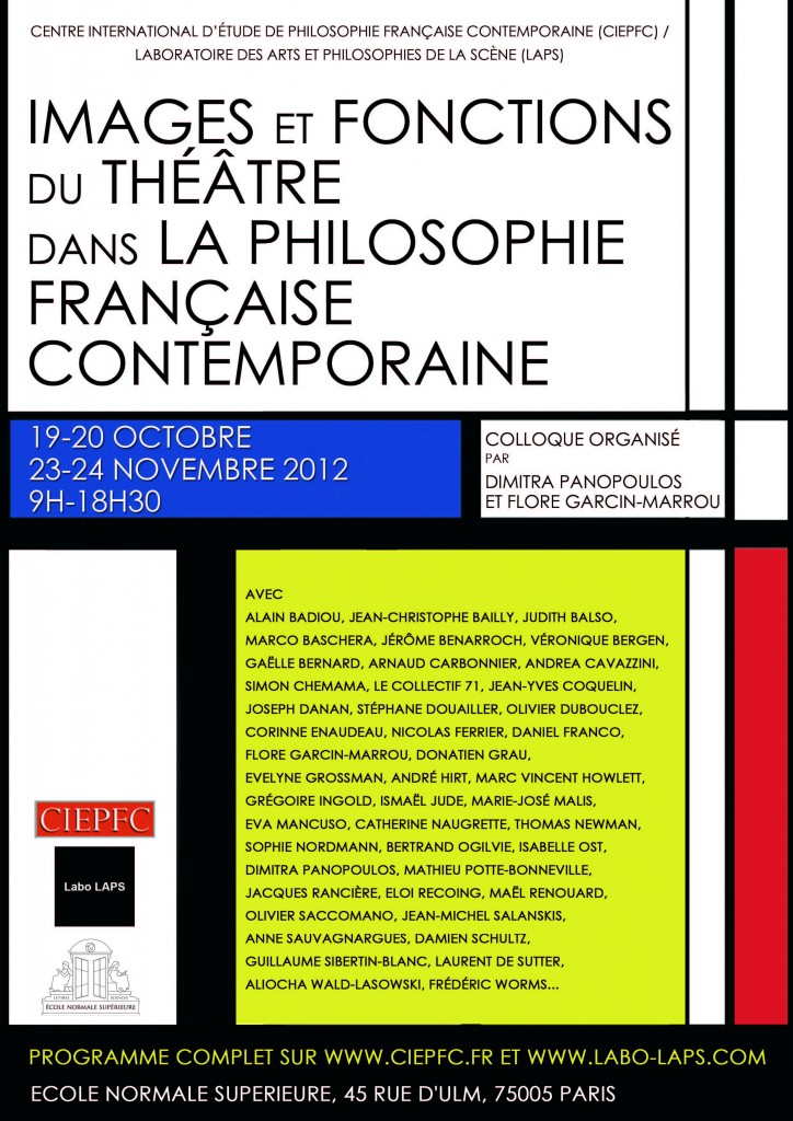 affiche Images et fonctions du théâtre dans la philosophie française contemporaine